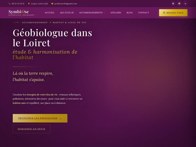 Page du site SymbiOse expliquant en quoi consiste la géobiologie et comment se déroule une étude